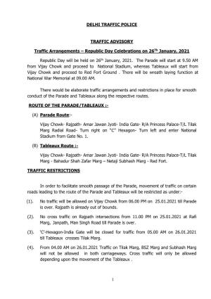 1 DELHI TRAFFIC POLICE TRAFFIC ADVISORY Traffic Arrangements