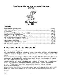 The Eyepiece May 2014 Contents: Message from the President