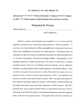 Genetic Aspects of Sulfite Tolerance in Saccharomyces Cerevisiae