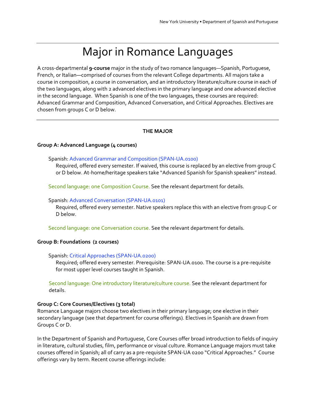 Major in Romance Languages