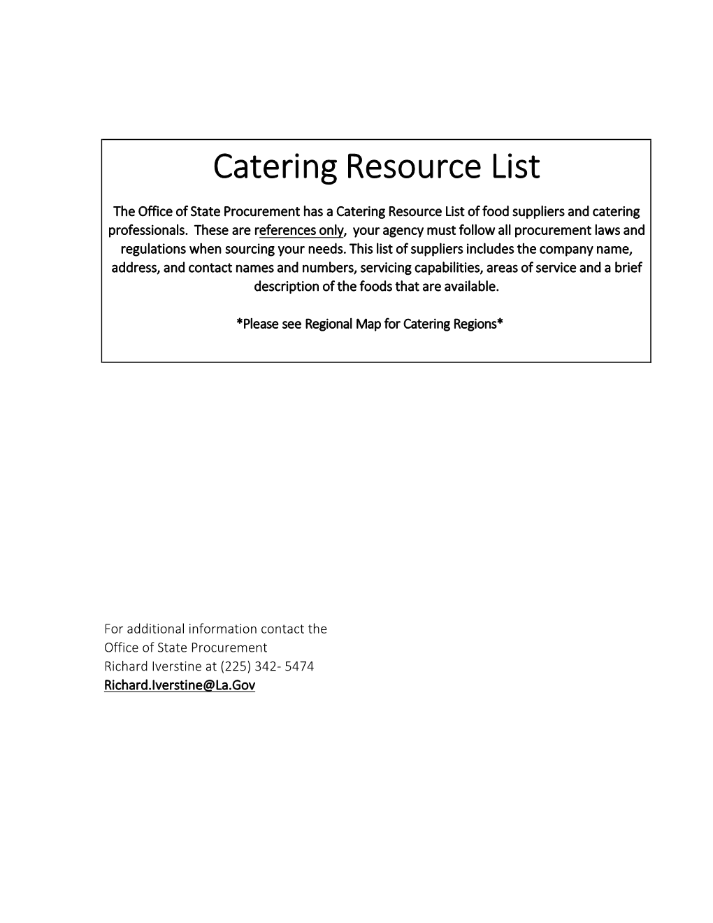 Catering Resource List