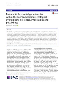 Prokaryotic Horizontal Gene Transfer Within the Human Holobiont: Ecological- Evolutionary Inferences, Implications and Possibilities Ramakrishnan Sitaraman