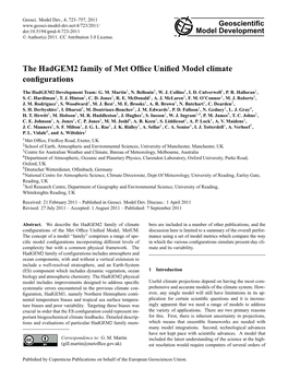 The Hadgem2 Family of Met Office Unified Model Climate Configurations