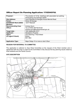 Officer Report on Planning Application: 17/02545/FUL