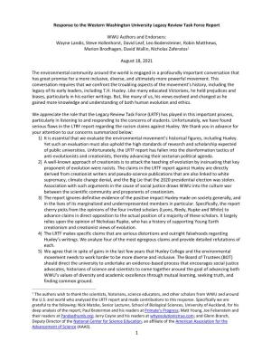 Response to the Western Washington University Legacy Review Task Force Report