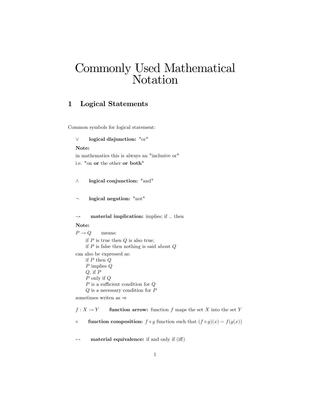 Commonly Used Mathematical Notation