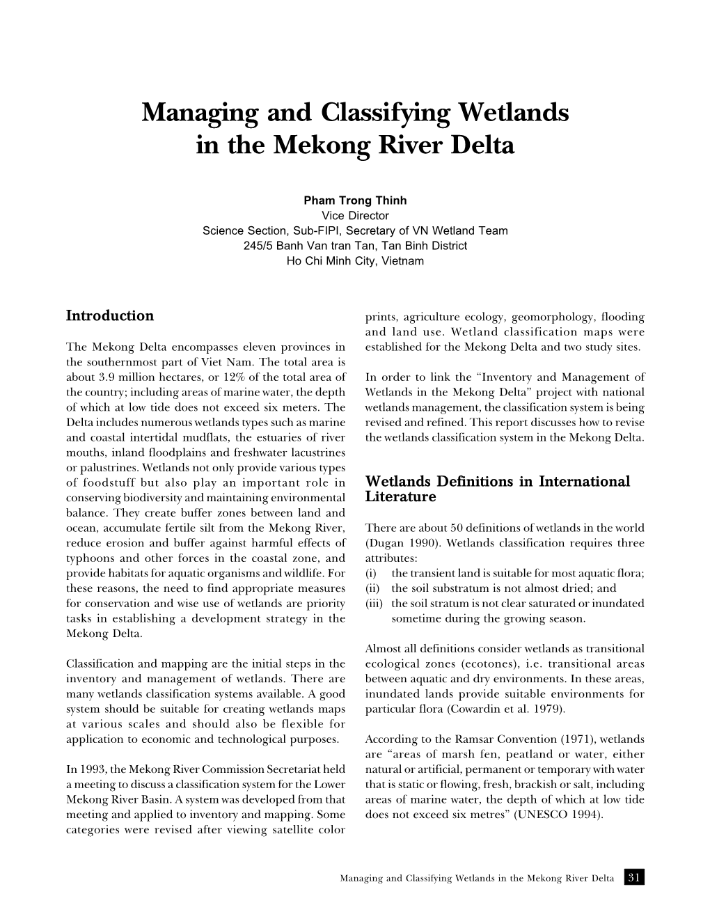 Managing and Classifying Wetlands in the Mekong River Delta