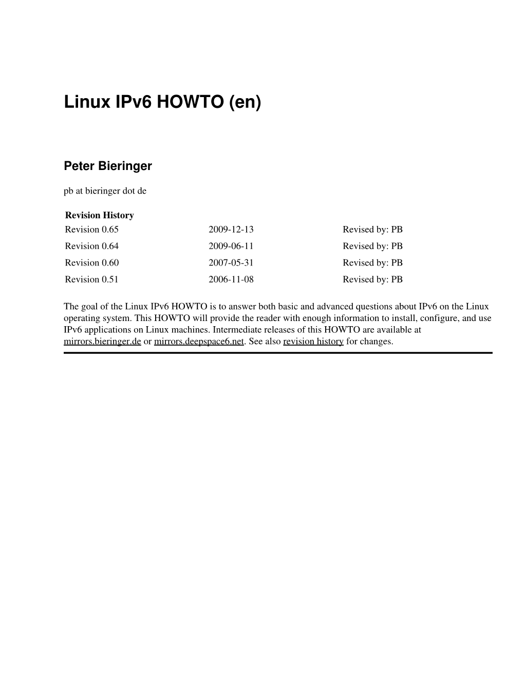 Linux Ipv6 HOWTO (En)