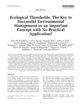 Ecological Thresholds: the Key to Successful Environmental Management Or an Important Concept with No Practical Application?