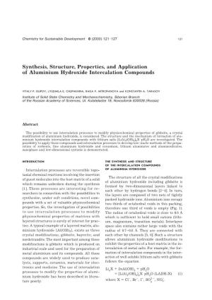 Synthesis, Structure, Properties, and Application of Aluminium Hydroxide Intercalation Compounds