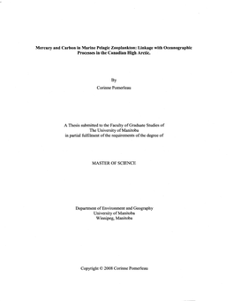 Mercury and Carbon in Marine Pelagic Zooplankton: Linkage with Oceanographic Processes in the Canadian High Arctic