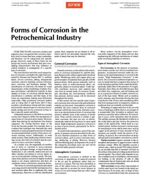 Forms of Corrosion in the Petrochemical Industry