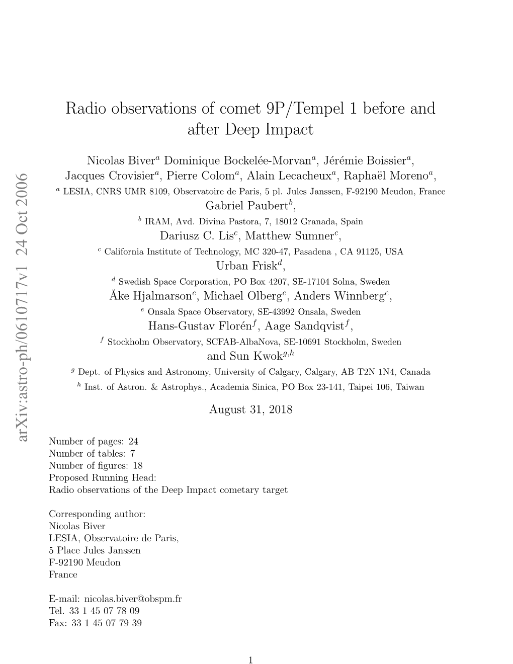 Radio Observations of Comet 9P/Tempel 1 Before and After Deep