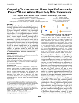 Comparing Touchscreen and Mouse Input Performance by People with and Without Upper Body Motor Impairments