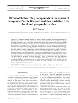 Ultraviolet-Absorbing Compounds in the Mucus of Temperate Pacific Tidepool Sculpins: Variation Over Local and Geographic Scales
