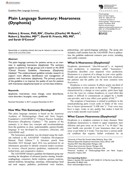 Plain Language Summary: Hoarseness