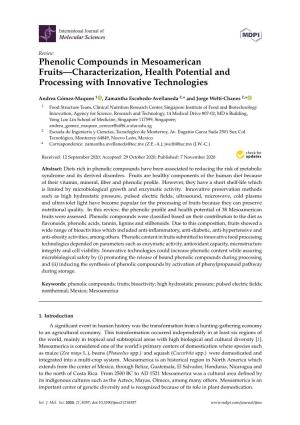 Phenolic Compounds in Mesoamerican Fruits—Characterization, Health Potential and Processing with Innovative Technologies