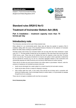 Standard Rules SR2012 No13 Treatment of Incinerator Bottom Ash