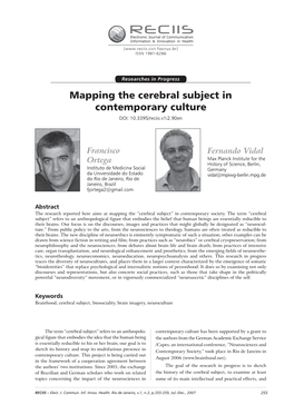 Mapping the Cerebral Subject in Contemporary Culture DOI: 10.3395/Reciis.V1i2.90En