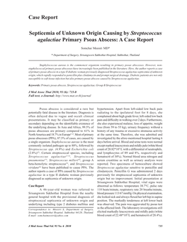 Septicemia of Unknown Origin Causing by Streptococcus Agalactiae Primary Psoas Abscess: a Case Report