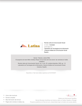 Revista Latina De Comunicación Social E-ISSN: 1138-5820 Jpablos@Ull.Es Laboratorio De Tecnologías De La Información Y Nuevos Análisis De Comunicación Social España