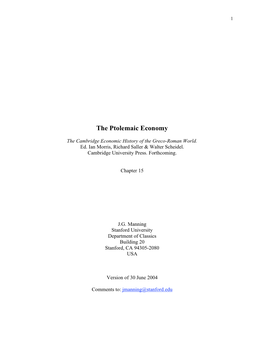 The Ptolemaic Economy