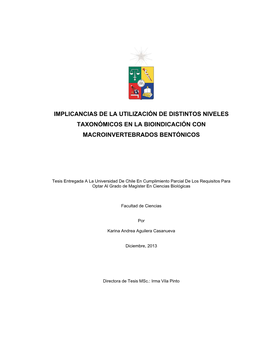 Implicancias De La Utilización De Distintos Niveles Taxonómicos En La Bioindicación Con Macroinvertebrados Bentónicos