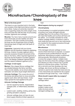 Microfracture/Chondroplasty of the Knee