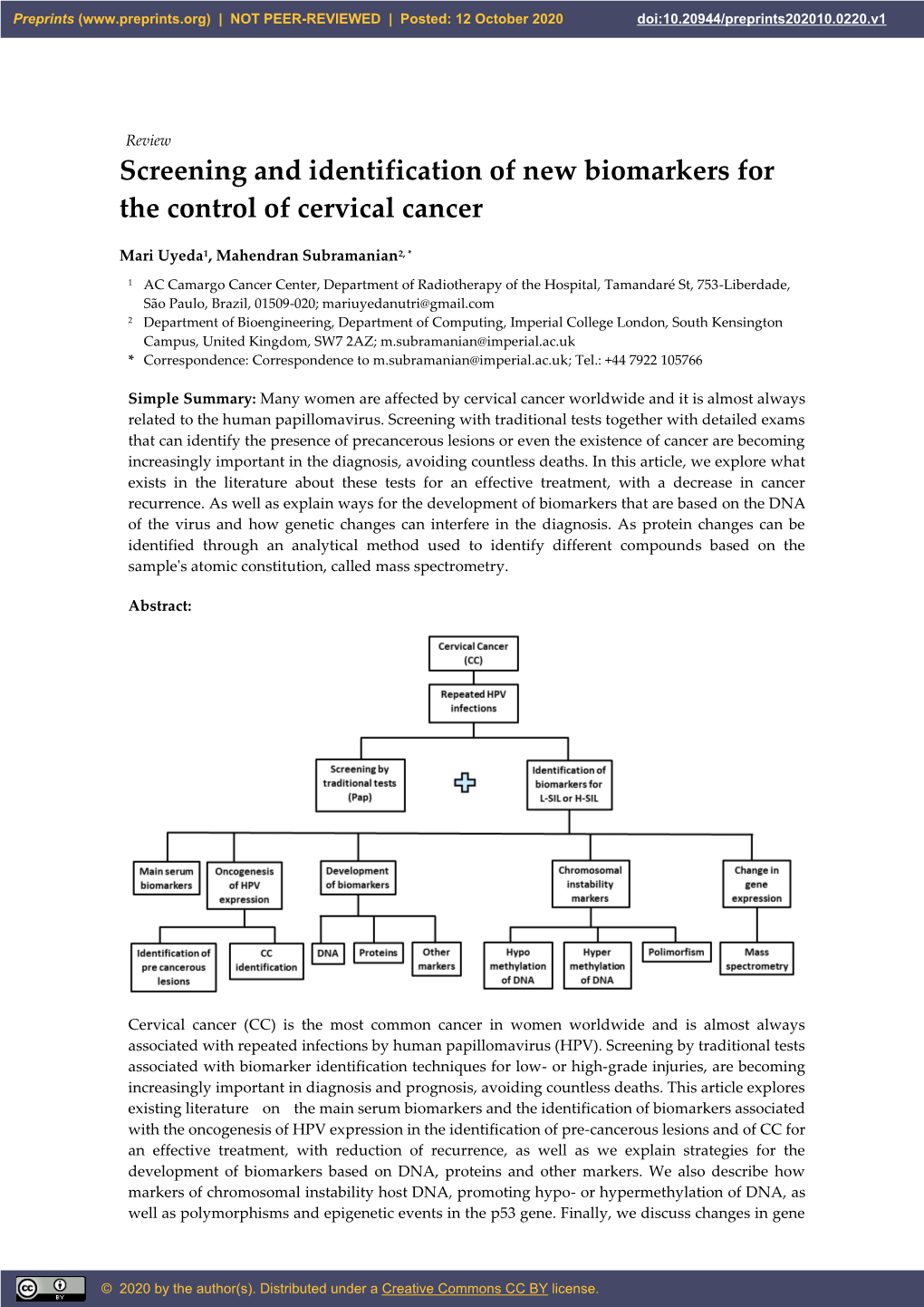 Screening and Identification of New Biomarkers for the Control of Cervical Cancer