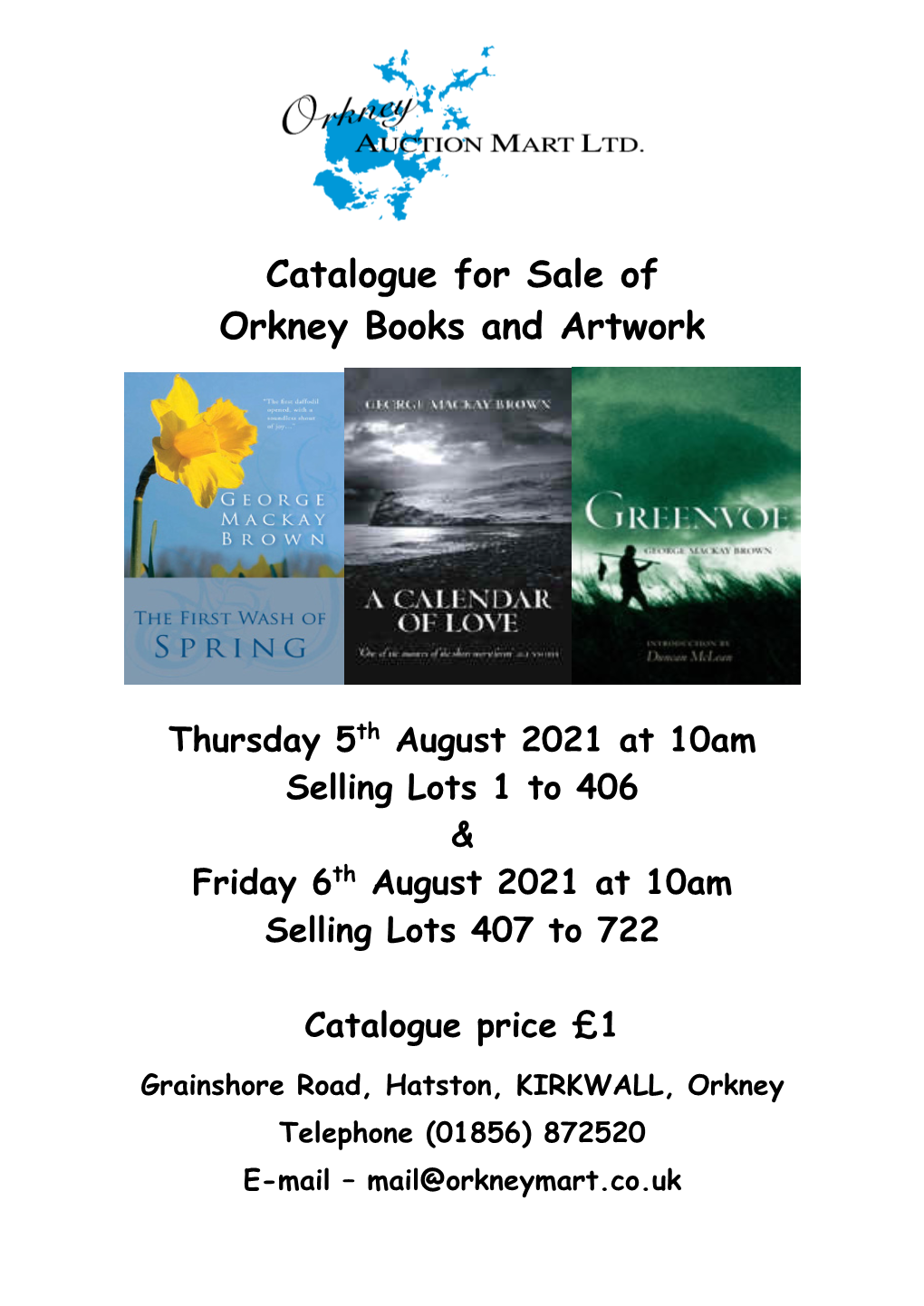 Catalogue for Sale of Orkney Books and Artwork