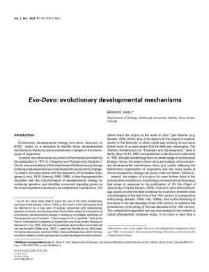 Evo-Devo: Evolutionary Developmental Mechanisms