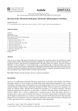 Revision of the African Horntail Genus Afrotremex (Hymenoptera: Siricidae)