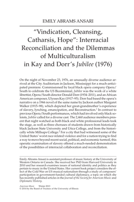 Interracial Reconciliation and the Dilemmas of Multiculturalism in Kay and Dorr’S Jubilee (1976)