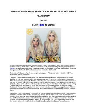 Swedish Superstars Rebecca & Fiona Release New Single 'Sayonara'