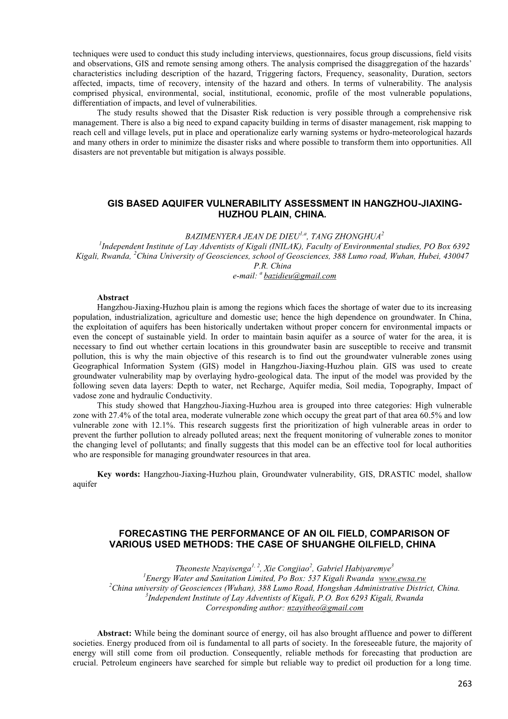 263 Gis Based Aquifer Vulnerability Assessment In