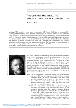 'Resonance and Distance': Simon Bainbridge in Conversation