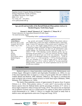 Age, Growth and Mortality of the Bartail Flathead (Platycephalus Indicus) in Bardawil Lagoon, North Sinai, Egypt