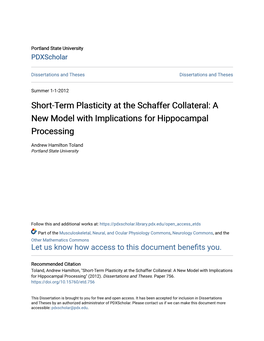 Short-Term Plasticity at the Schaffer Collateral: a New Model with Implications for Hippocampal Processing