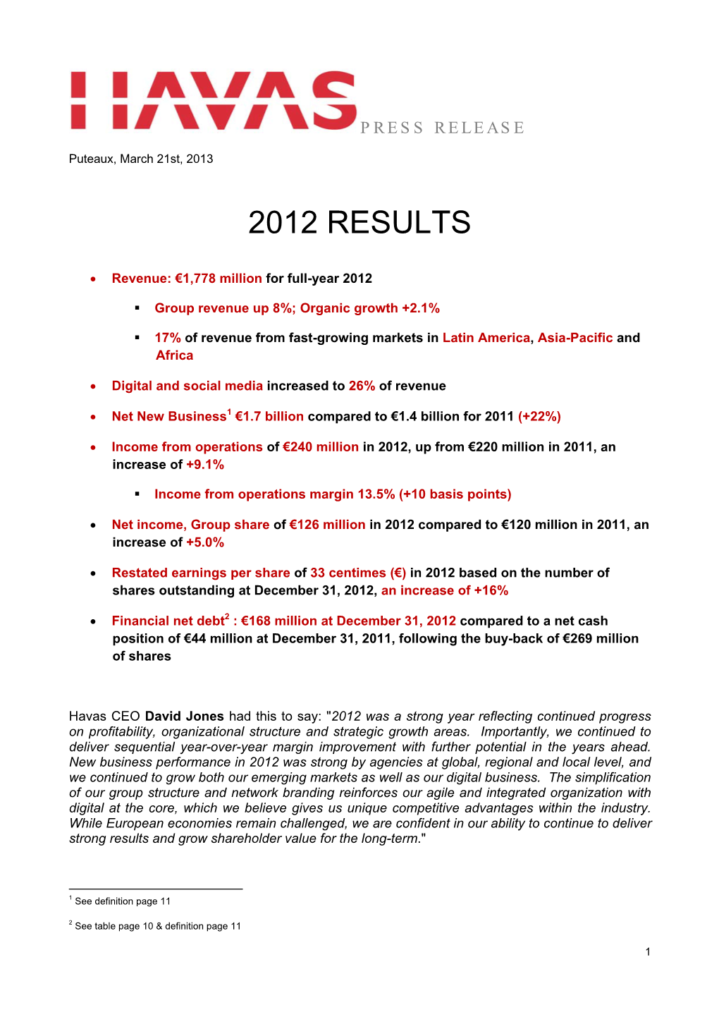 2012 Results