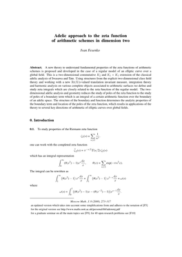 Adelic Approach to the Zeta Function of Arithmetic Schemes in Dimension Two