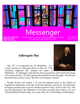 Messenger a PUBLICATION of FIRST UNITED METHODIST CHURCH May 19, 2019 P