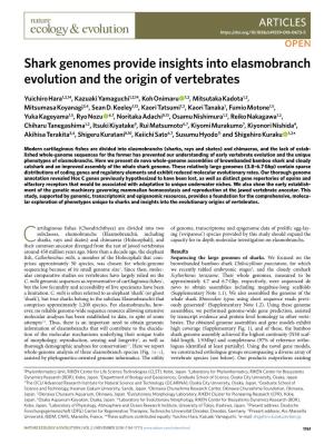 Shark Genomes Provide Insights Into Elasmobranch Evolution and the Origin of Vertebrates