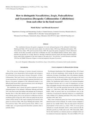 How to Distinguish Neocallichirus, Sergio, Podocallichirus and Grynaminna (Decapoda: Callianassidae: Callichirinae) from Each Other in the Fossil Record?