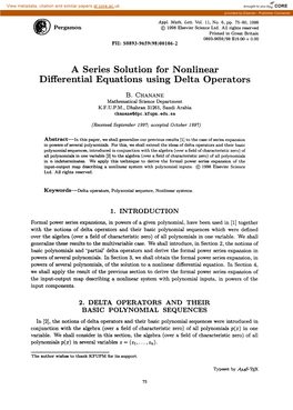 A Series Solution for Nonlinear Differential Equations Using Delta Operators