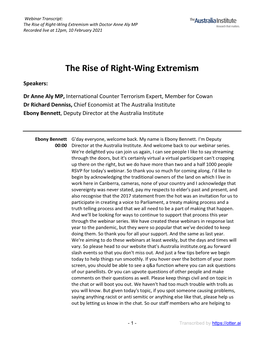 The Rise of Right-Wing Extremism with Doctor Anne Aly MP Recorded Live at 12Pm, 10 February 2021