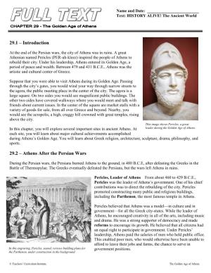 29.1 – Introduction 29.2 – Athens After the Persian Wars
