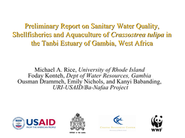 Preliminary Report on Sanitary Water Quality, Shellfisheries And