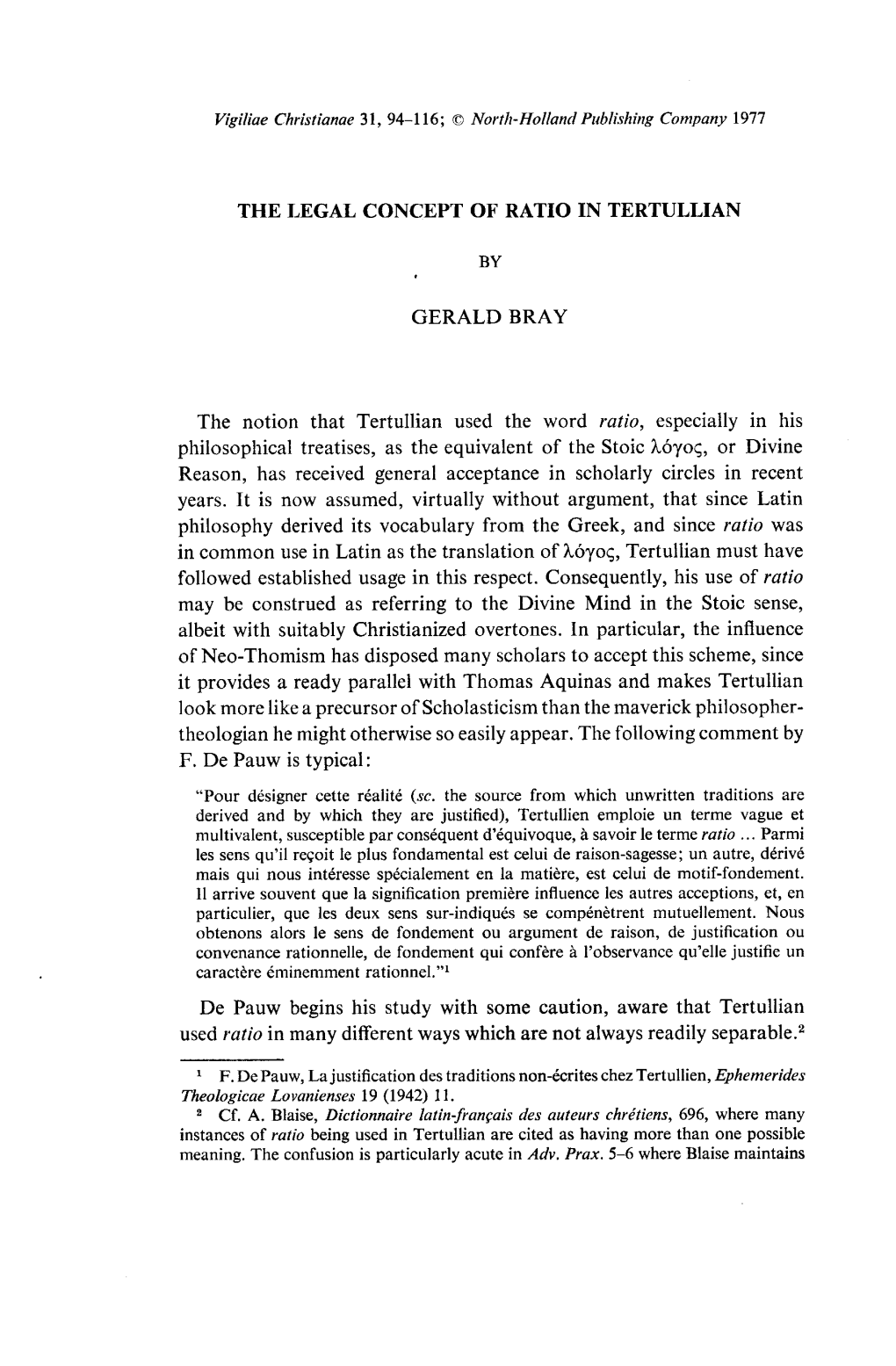 The Legal Concept of Ratio in Tertullian by Gerald Bray