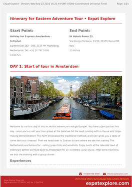 Of Tour in Amsterdam Itinerary for Eastern Adventure
