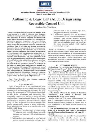 Arithmetic & Logic Unit (ALU) Design Using Reversible Control Unit